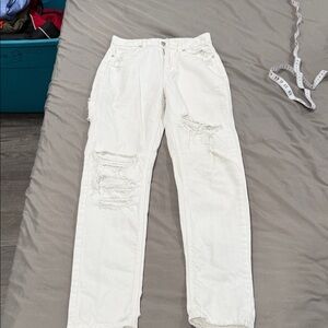 American Eagle Outfitters Men's Cream Distressed Jeans